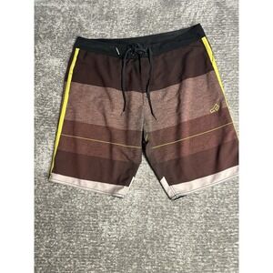 Fox Racing Board Shorts Mens Sz M/L Brown Striped Surf Swim Trunks